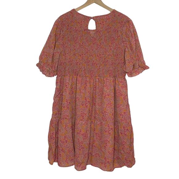 NEW Wild Fable Pink Floral Smocked Dress Plus Size 1X Short Sleeve NWT - Picture 3 of 8